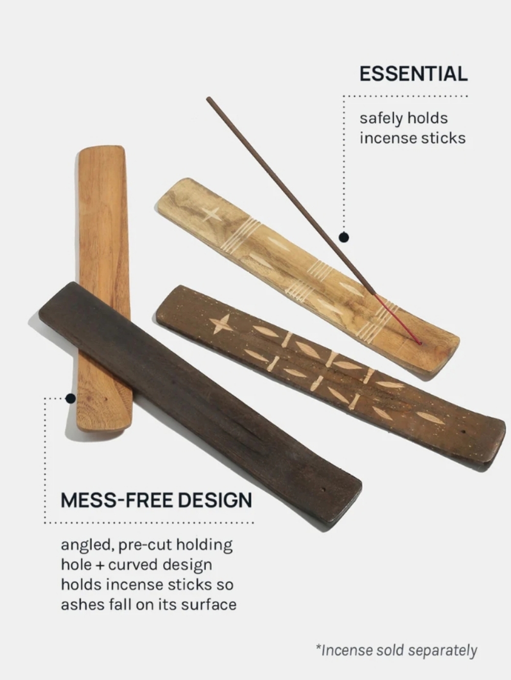 New Set Of 4 Handcrafted Wooden Incense Holders